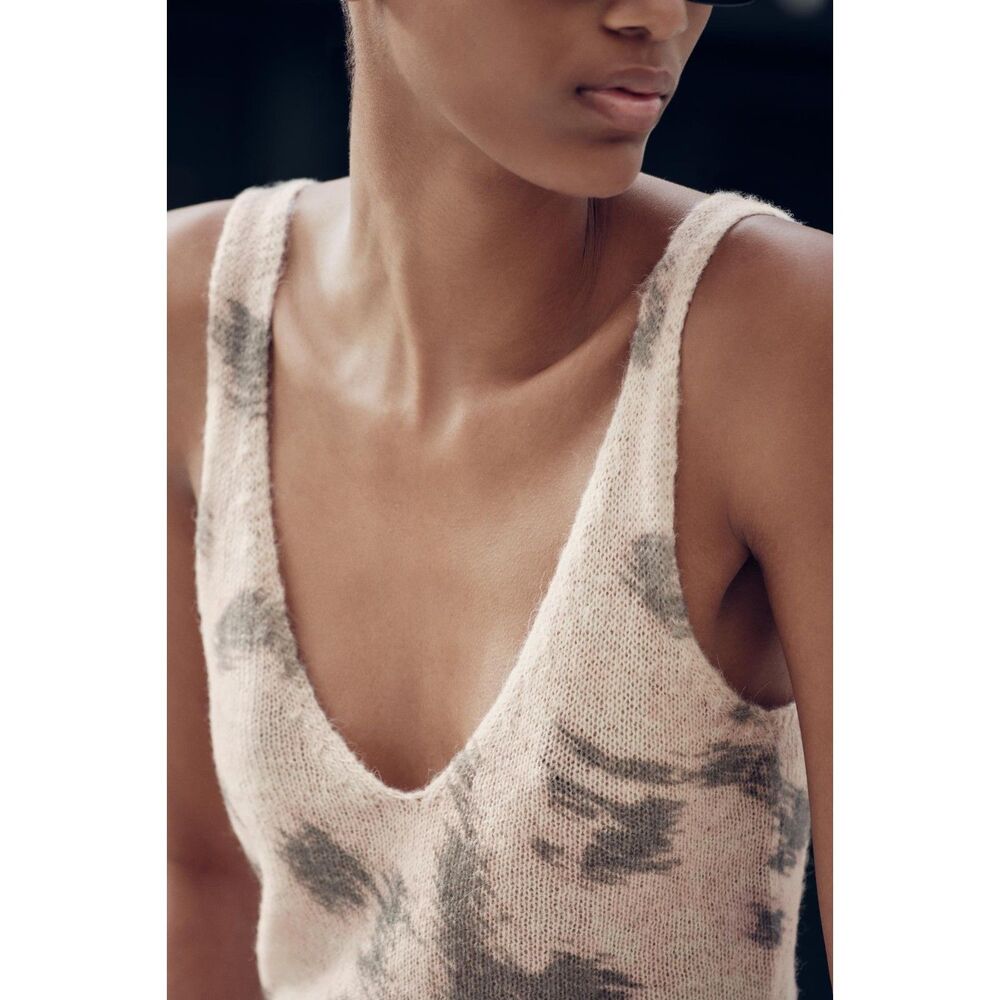 ZARA Tie Dye V-Neck Tank Top Pink Brown Fuzzy SZ Small NWT Cottage Core Blouse